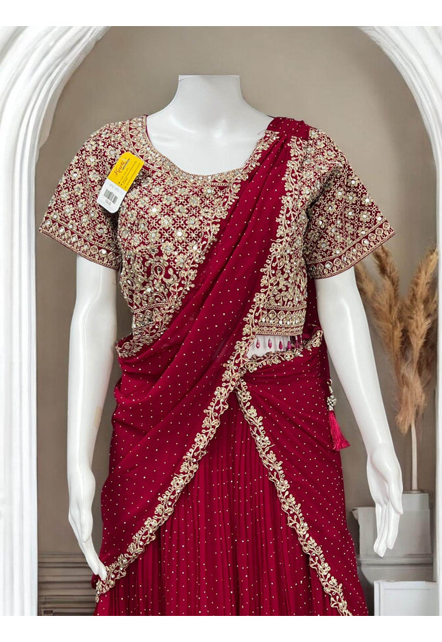 Party/ wedding wear Lehenga Choli set with pre draped dupatta / Lehenga saree - Kurti Connection USA