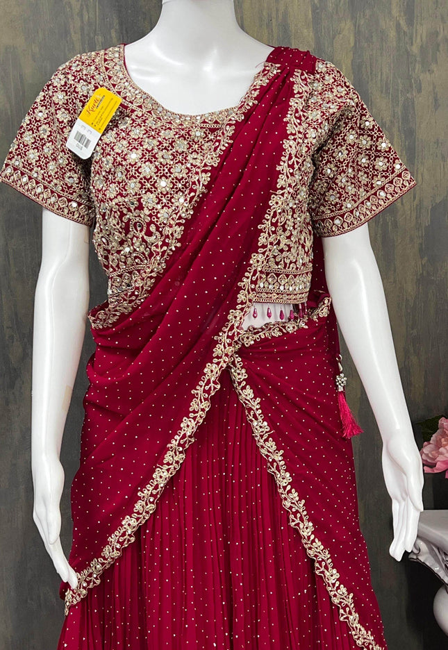 Party/ wedding wear Lehenga Choli set with pre draped dupatta / Lehenga saree - Kurti Connection USA