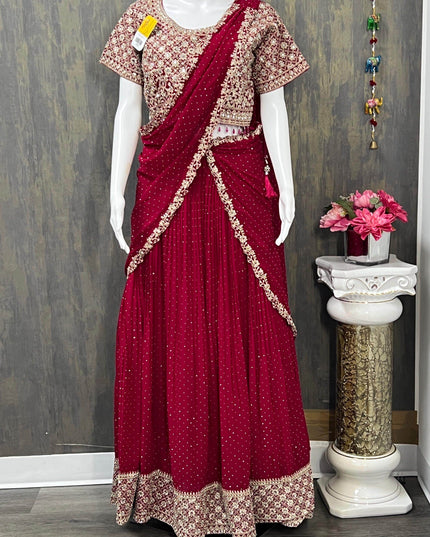 Party/ wedding wear Lehenga Choli set with pre draped dupatta / Lehenga saree - Kurti Connection USA