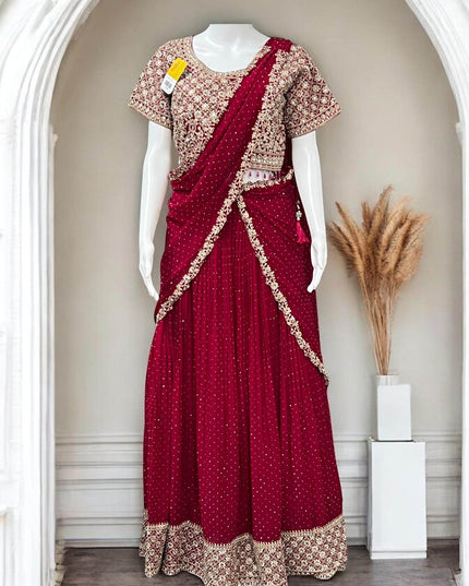 Party/ wedding wear Lehenga Choli set with pre draped dupatta / Lehenga saree - Kurti Connection USA