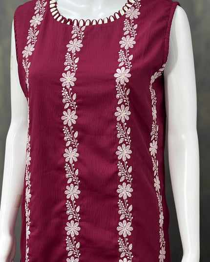 Chiffon chikankari Kurti | three fourth sleeves available - Kurti Connection USA