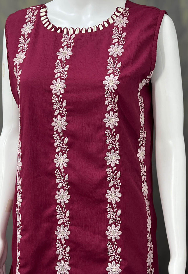 Chiffon chikankari Kurti | three fourth sleeves available - Kurti Connection USA
