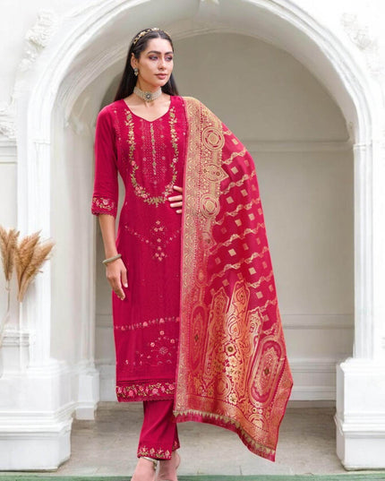 Linen silk Kurti set with banarasi dupatta - Kurti Connection USA
