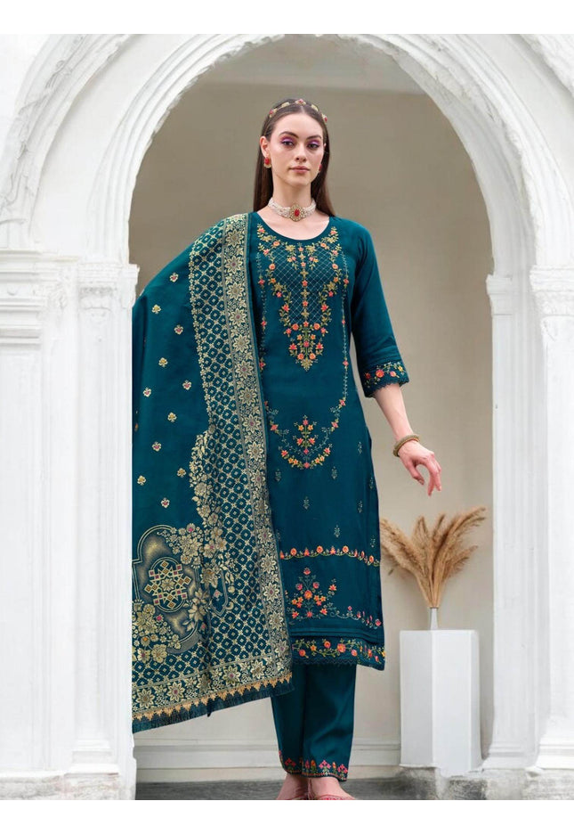 Linen silk Kurti set with banarasi dupatta - Kurti Connection USA