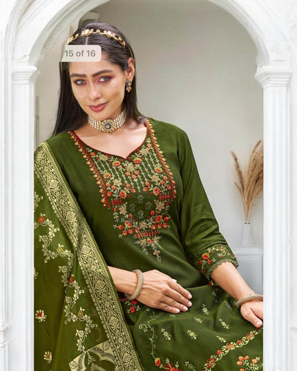 Linen silk Kurti set with banarasi dupatta - Kurti Connection USA