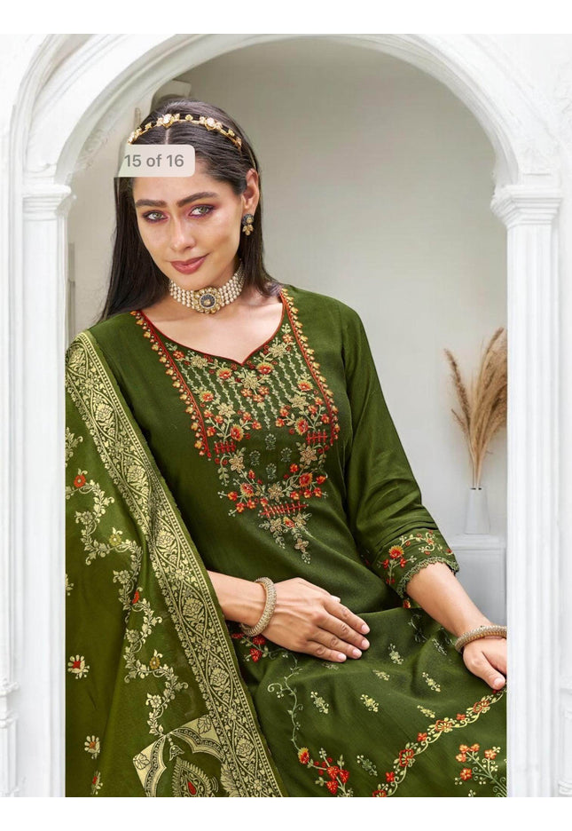 Linen silk Kurti set with banarasi dupatta - Kurti Connection USA