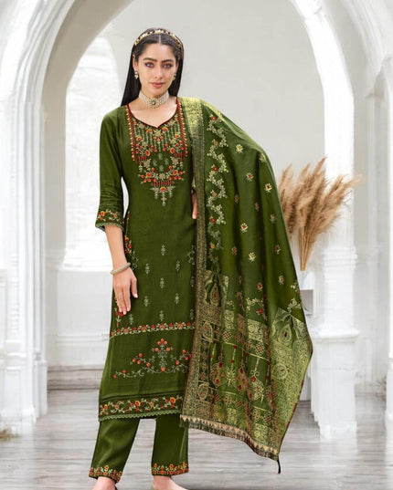 Linen silk Kurti set with banarasi dupatta - Kurti Connection USA