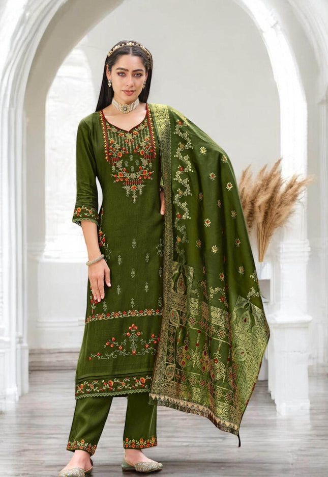 Linen silk Kurti set with banarasi dupatta - Kurti Connection USA