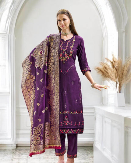 Linen silk Kurti set with banarasi dupatta - Kurti Connection USA