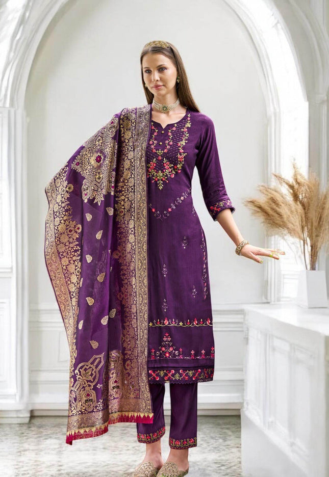 Linen silk Kurti set with banarasi dupatta - Kurti Connection USA
