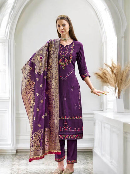 Linen silk Kurti set with banarasi dupatta - Kurti Connection USA