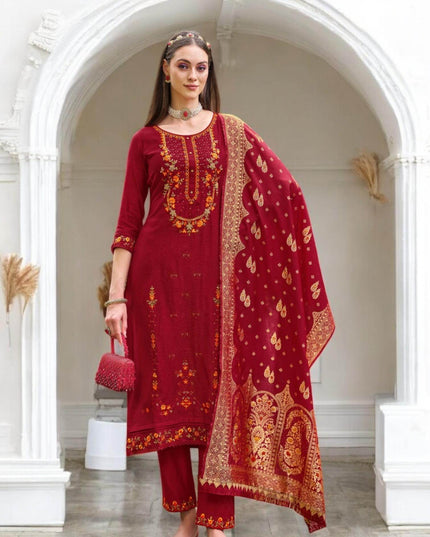 Linen silk Kurti set with banarasi dupatta - Kurti Connection USA