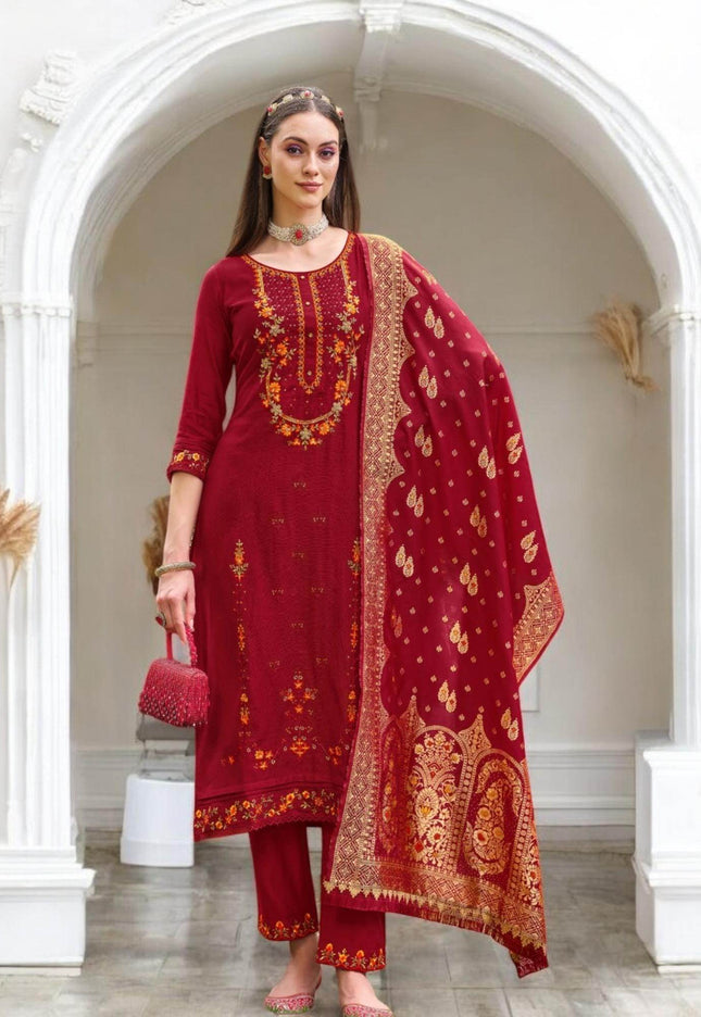 Linen silk Kurti set with banarasi dupatta - Kurti Connection USA