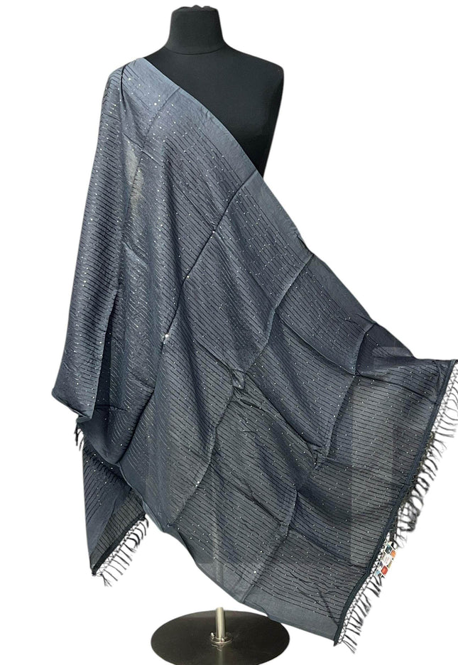 Dark grey sequin dupatta - Kurti Connection USA