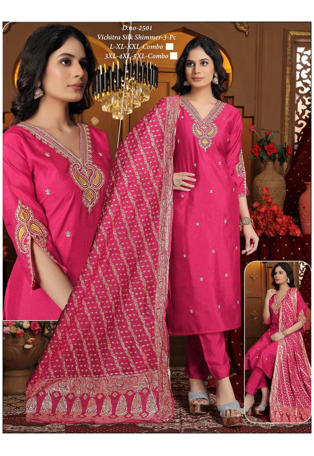 Shimmer silk Kurti set : Dark pink - Kurti Connection USA