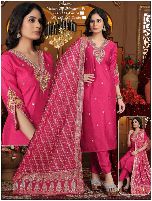 Shimmer silk Kurti set : Dark pink - Kurti Connection USA