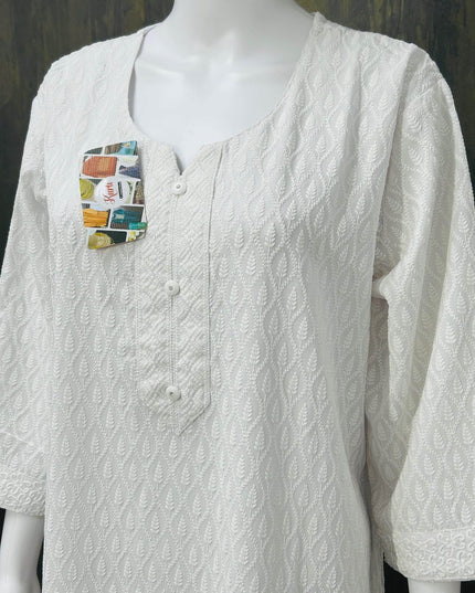 White chikankari kurti - Kurti Connection USA