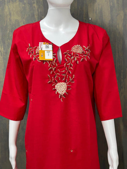 Red Linen silk kurti - Kurti Connection USA