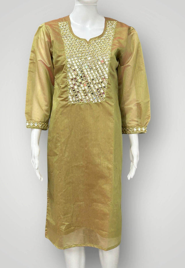 Chanderi silk real mirror work kurti - Kurti Connection USA