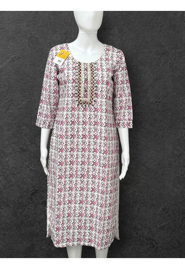 Cotton chikankari kurti with print: SALE - Kurti Connection USA