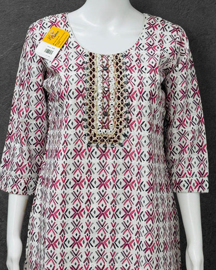 Cotton chikankari kurti with print: SALE - Kurti Connection USA