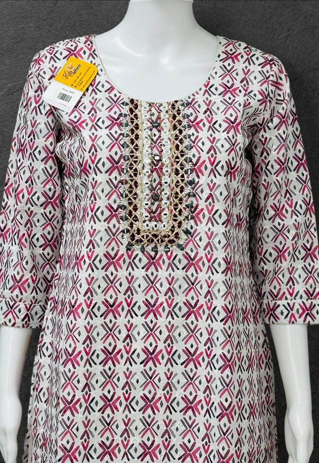 Cotton chikankari kurti with print: SALE - Kurti Connection USA