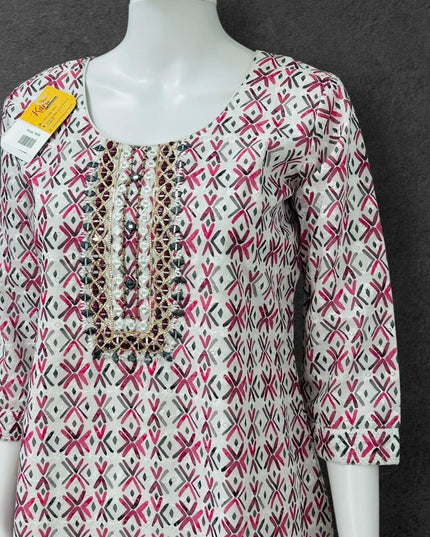 Cotton chikankari kurti with print: SALE - Kurti Connection USA