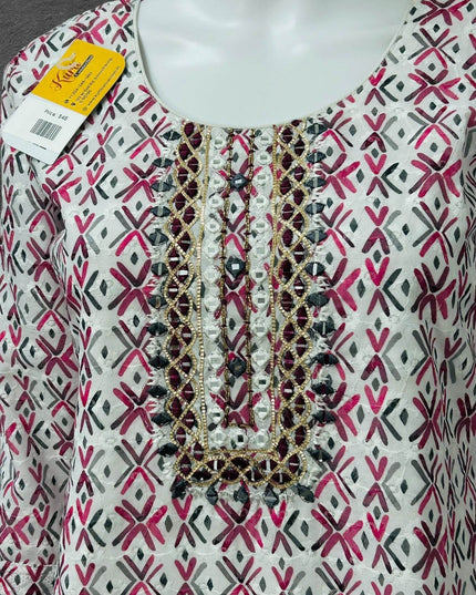 Cotton chikankari kurti with print: SALE - Kurti Connection USA