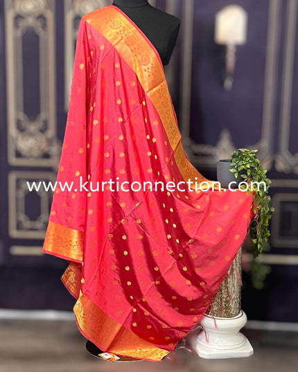 Et9030 silk dupatta | dark peach dupatta - Kurti Connection USA