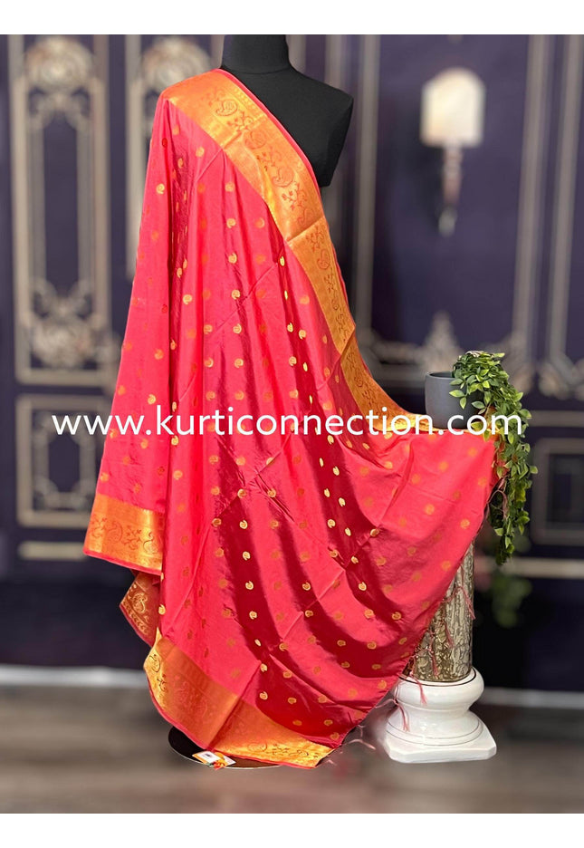 Et9030 silk dupatta | dark peach dupatta - Kurti Connection USA