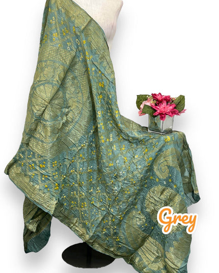 Grey bandhani silk dupatta - Kurti Connection USA