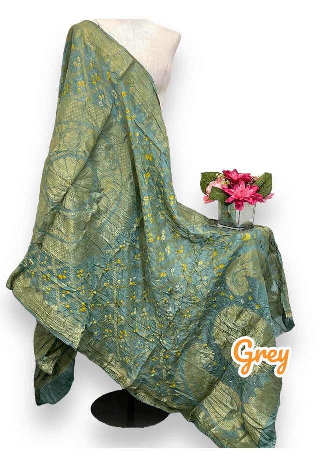 Grey bandhani silk dupatta - Kurti Connection USA