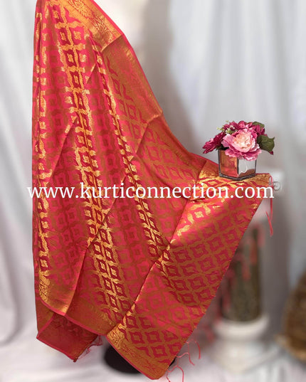 Banarasi dupatta : dark peach - Kurti Connection USA