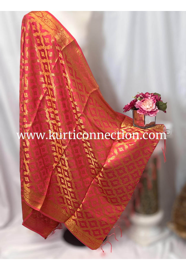 Banarasi dupatta : dark peach - Kurti Connection USA
