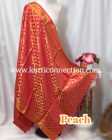 Banarasi dupatta : dark peach - Kurti Connection USA