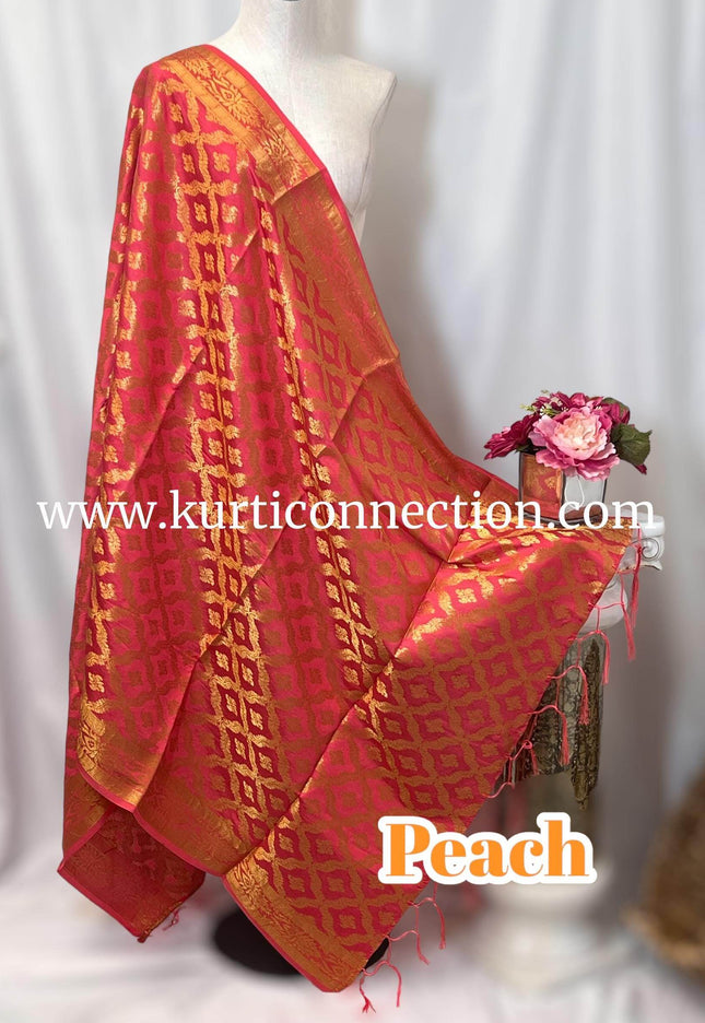 Banarasi dupatta : dark peach - Kurti Connection USA