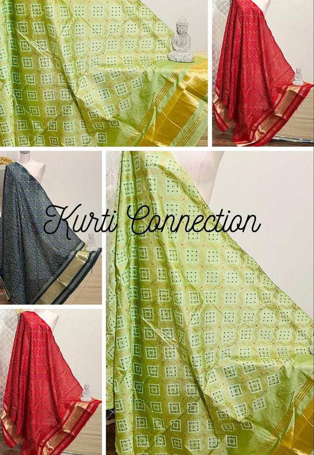 Bandhani print dupatta, cotton silk dupatta with bandhani print - Kurti Connection USA