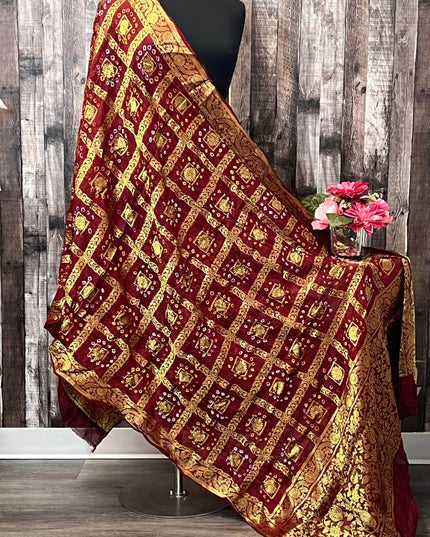 Bandhani silk dupatta ,bandhej dupatta , traditional Indian dupatta - Kurti Connection USA
