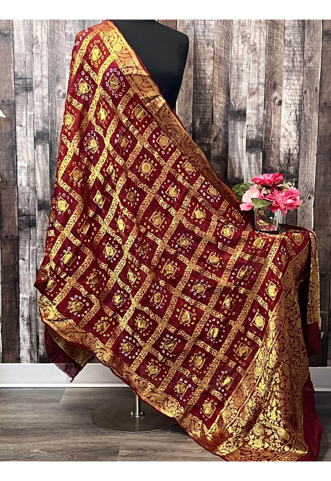 Bandhani silk dupatta ,bandhej dupatta , traditional Indian dupatta - Kurti Connection USA