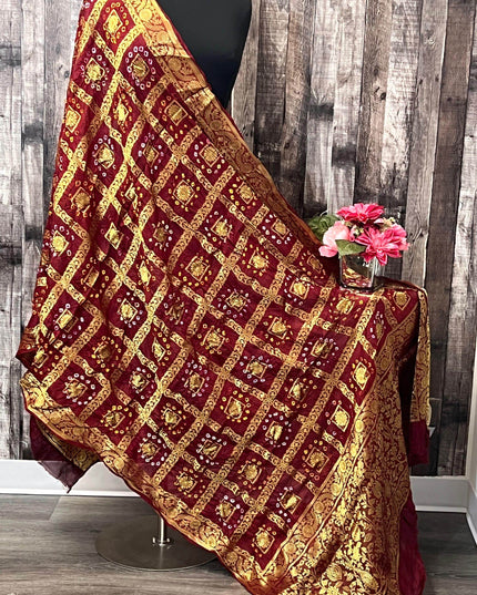Bandhani silk dupatta ,bandhej dupatta , traditional Indian dupatta - Kurti Connection USA