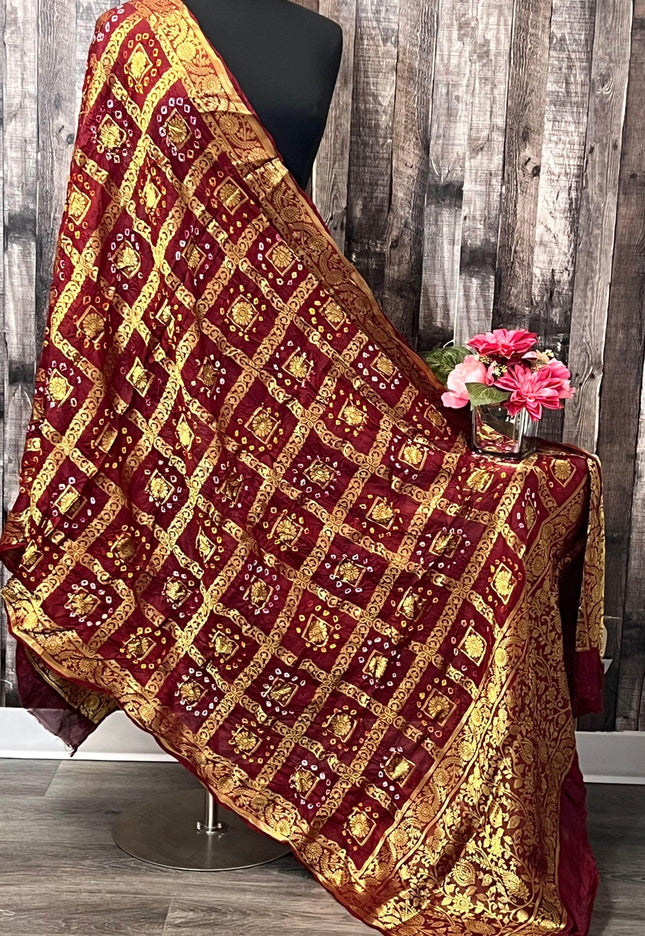 Bandhani silk dupatta ,bandhej dupatta , traditional Indian dupatta - Kurti Connection USA