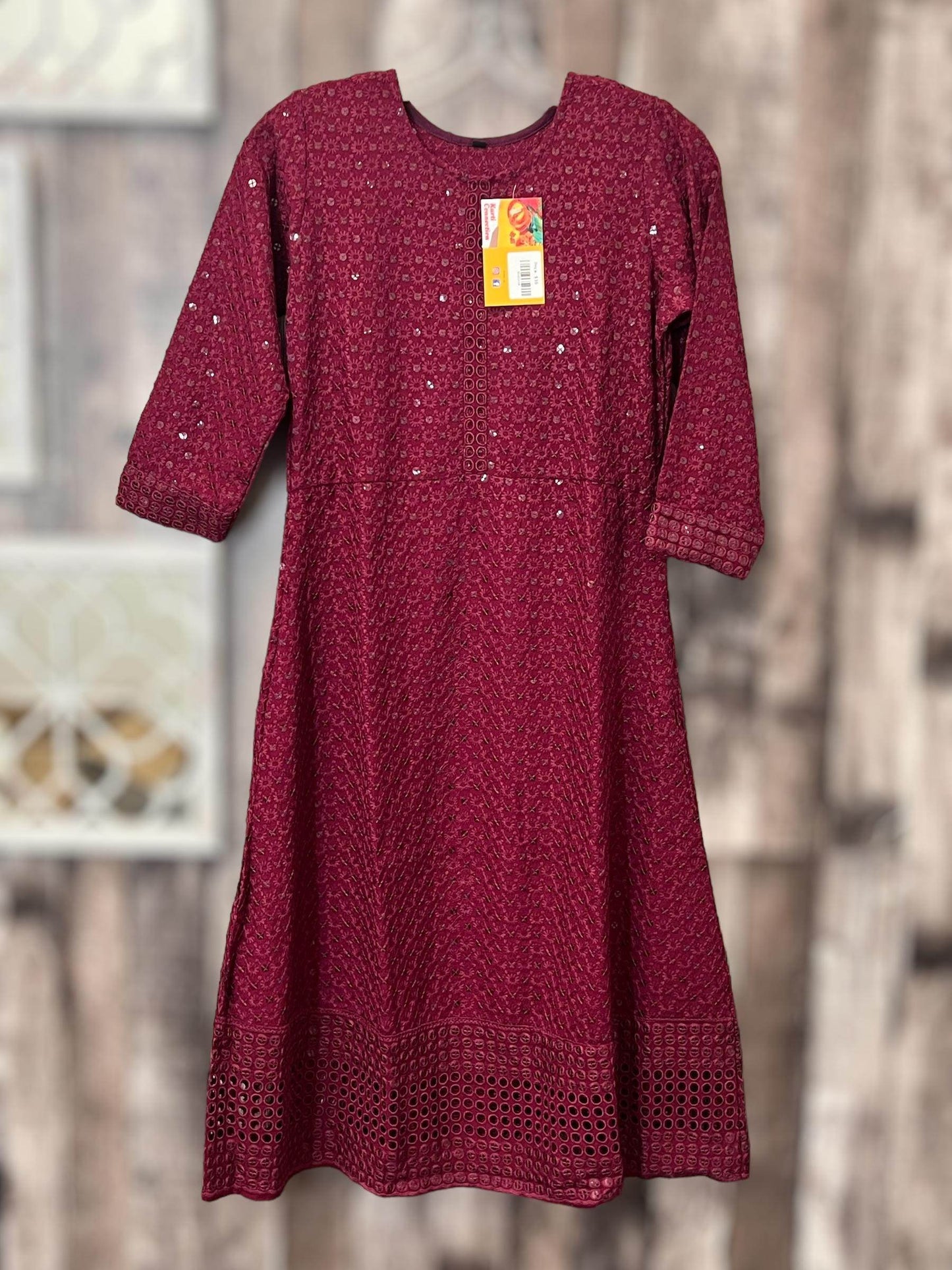 Chikankari kurtis for kids : wine color - Kurti Connection USA