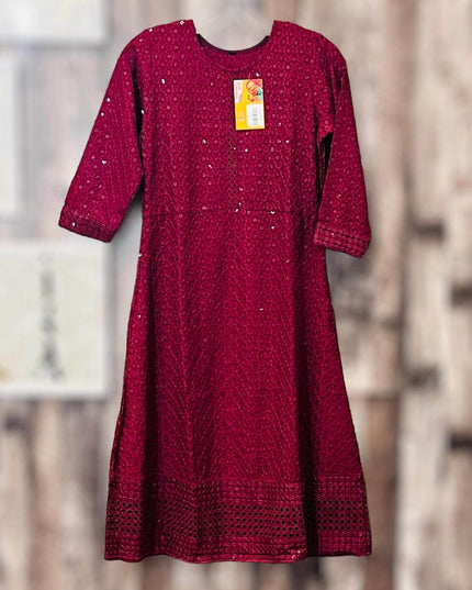 Chikankari kurtis for girls : wine color - Kurti Connection USA