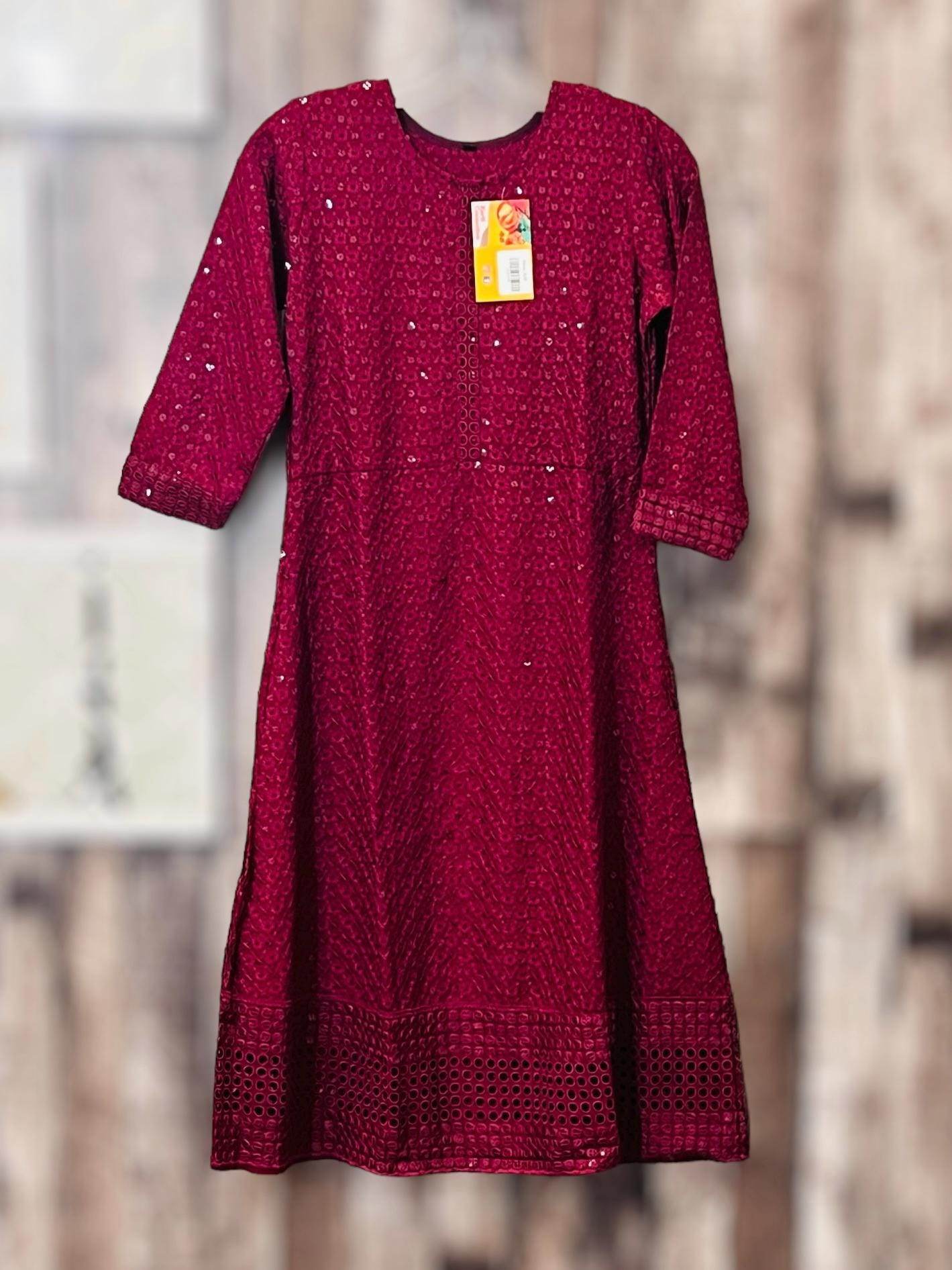 Chikankari kurtis for kids : wine color - Kurti Connection USA