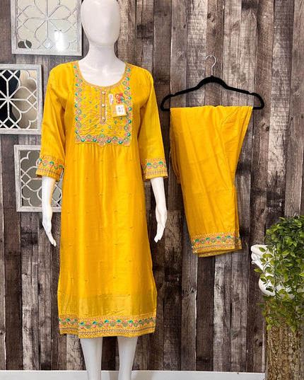 Chanderi silk kurti set - Kurti Connection USA