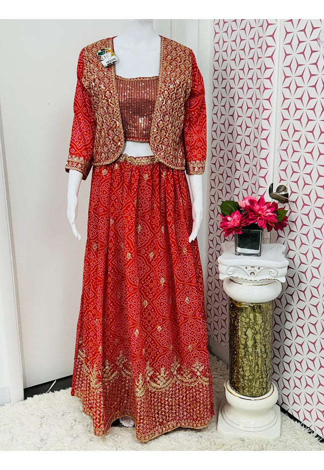 Red Bandhani chaniya choli set - Kurti Connection USA