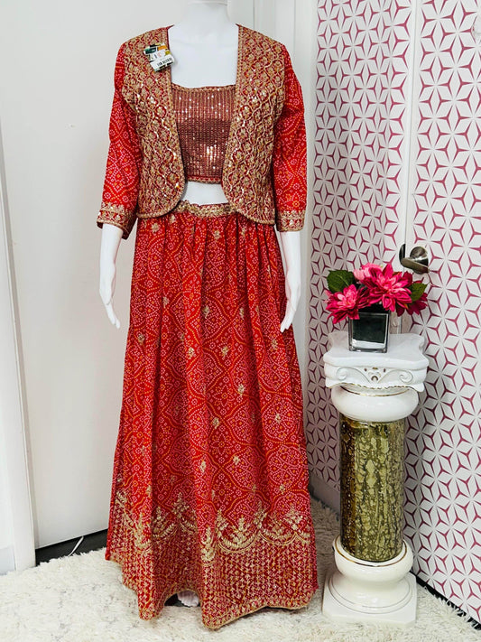 Red Bandhani chaniya choli set - Kurti Connection USA