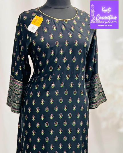 Black rayon kurti - Kurti Connection USA