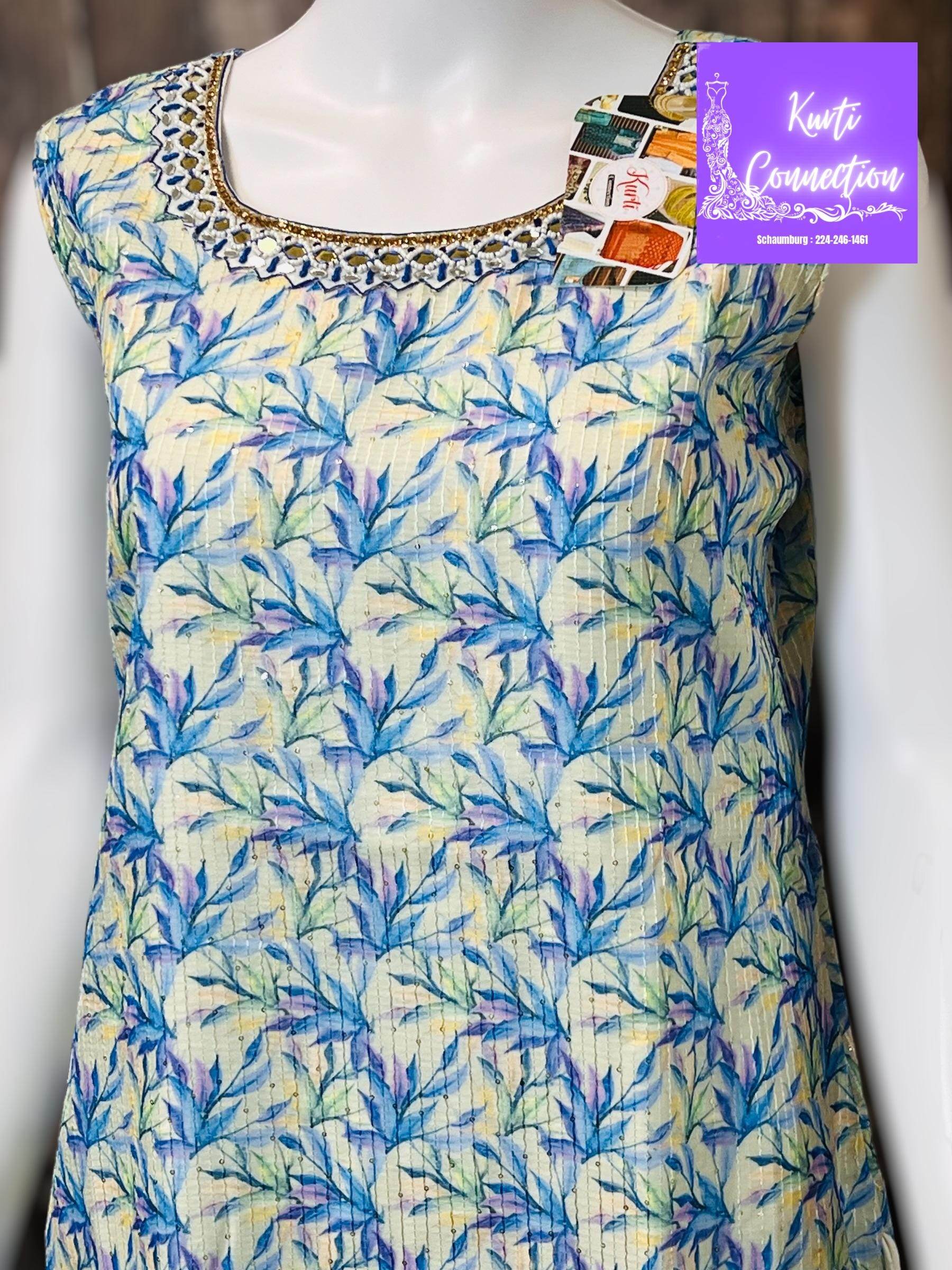 Georgette kurti, light sequin work, Indian kurti - Kurti Connection USA