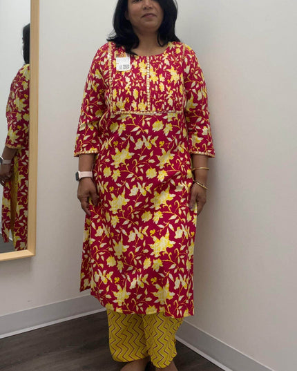Pure cotton kurti pant set - Kurti Connection USA